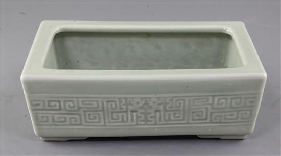 A Chinese celadon glazed narcissus jardiniere, impressed Qianlong mark, 19th century, 23.5cm